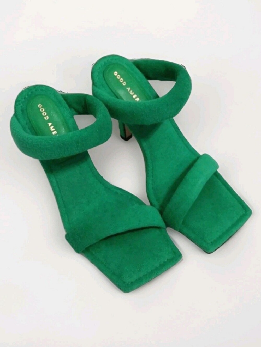 Good American Terry Square Toe Mule Heels 9 Resort Glam Green Statement Sandals - Picture 3 of 16